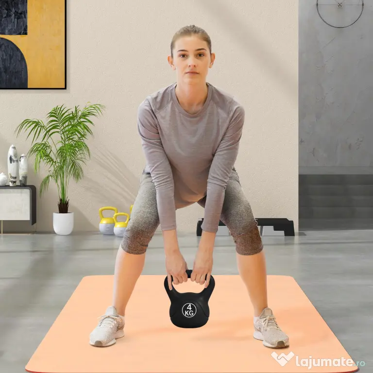 HOMCOM Kettlebell de 4kg pentru Sport și Fitness cu Bază Plată și Mâner, Greutate Kettlebell, 18x12x20 cm, Negru | Aosom Romania