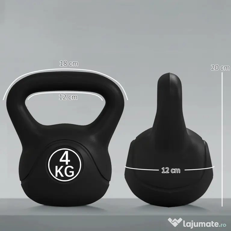 HOMCOM Kettlebell de 4kg pentru Sport și Fitness cu Bază Plată și Mâner, Greutate Kettlebell, 18x12x20 cm, Negru | Aosom Romania