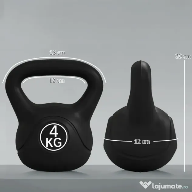 HOMCOM Kettlebell de 4kg pentru Sport și Fitness cu Bază Plată și Mâner, Greutate Kettlebell, 18x12x20 cm, Negru | Aosom Romania