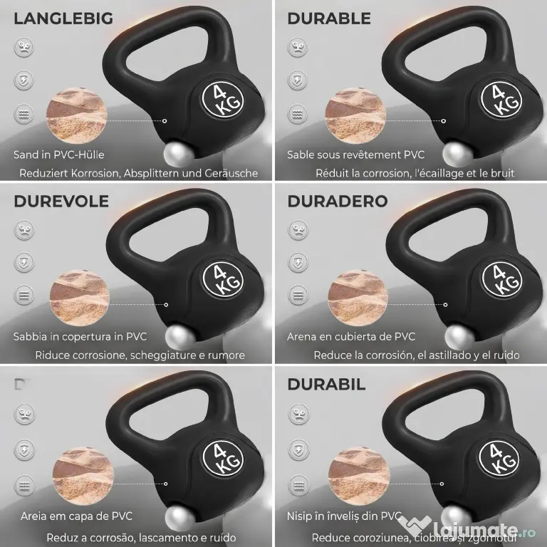 HOMCOM Kettlebell de 4kg pentru Sport și Fitness cu Bază Plată și Mâner, Greutate Kettlebell, 18x12x20 cm, Negru | Aosom Romania
