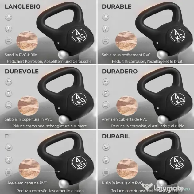 HOMCOM Kettlebell de 4kg pentru Sport și Fitness cu Bază Plată și Mâner, Greutate Kettlebell, 18x12x20 cm, Negru | Aosom Romania