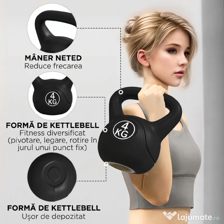 HOMCOM Kettlebell de 4kg pentru Sport și Fitness cu Bază Plată și Mâner, Greutate Kettlebell, 18x12x20 cm, Negru | Aosom Romania