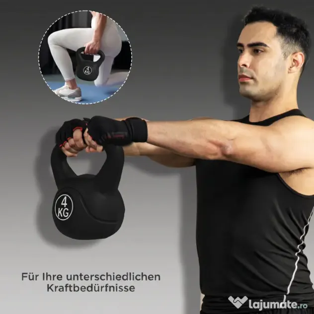 HOMCOM Kettlebell de 4kg pentru Sport și Fitness cu Bază Plată și Mâner, Greutate Kettlebell, 18x12x20 cm, Negru | Aosom Romania