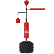 HOMCOM Sac de Box de Podea 4 în 1 cu 2 Speedball-uri, Bară Rotativă și Sac, Înălțime Reglabilă 160-230 cm, Roșu 