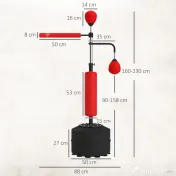 HOMCOM Sac de Box de Podea 4 în 1 cu 2 Speedball-uri, Bară Rotativă și Sac, Înălțime Reglabilă 160-230 cm, Roșu 