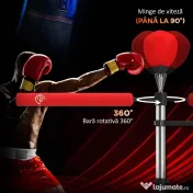 HOMCOM Sac de Box de Podea 4 în 1 cu 2 Speedball-uri, Bară Rotativă și Sac, Înălțime Reglabilă 160-230 cm, Roșu 