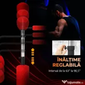 HOMCOM Sac de Box de Podea 4 în 1 cu 2 Speedball-uri, Bară Rotativă și Sac, Înălțime Reglabilă 160-230 cm, Roșu 