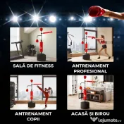 HOMCOM Sac de Box de Podea 4 în 1 cu 2 Speedball-uri, Bară Rotativă și Sac, Înălțime Reglabilă 160-230 cm, Roșu 