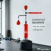 HOMCOM Sac de Box de Podea 4 în 1 cu 2 Speedball-uri, Bară Rotativă și Sac, Înălțime Reglabilă 160-230 cm, Roșu 