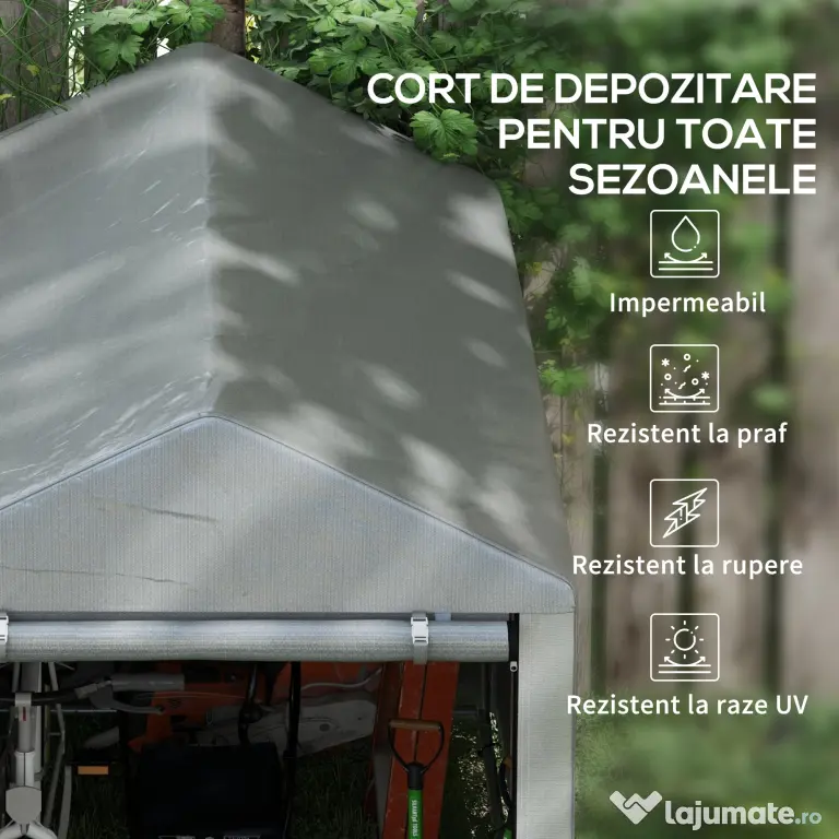 Outsunny Garaj pentru Motociclete în Aer Liber cu Intrare cu Fermoar, Cort Garaj pentru Biciclete, 120x179x165 cm, Gri | Aosom Romania
