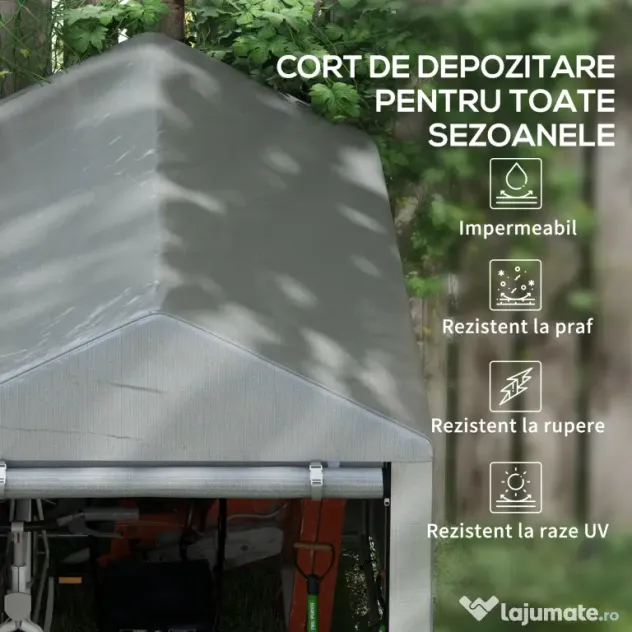 Outsunny Garaj pentru Motociclete în Aer Liber cu Intrare cu Fermoar, Cort Garaj pentru Biciclete, 120x179x165 cm, Gri | Aosom Romania
