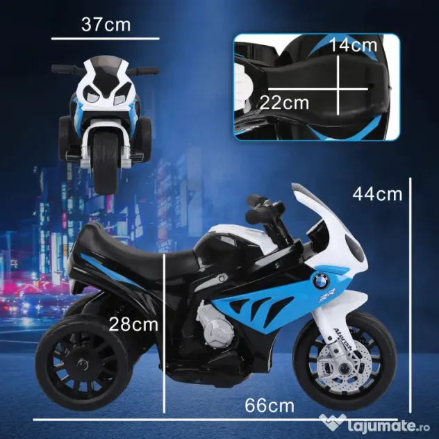 HOMCOM Motocicletă Electrică pentru Copii 18-36 Luni cu Licență BMW, 6V, 3 Roți, Faruri, Muzică, 2,5 km/h, Max 20kg, Albastru | Aosom Romania