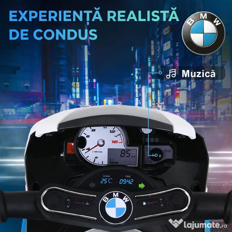 HOMCOM Motocicletă Electrică pentru Copii 18-36 Luni cu Licență BMW, 6V, 3 Roți, Faruri, Muzică, 2,5 km/h, Max 20kg, Albastru | Aosom Romania