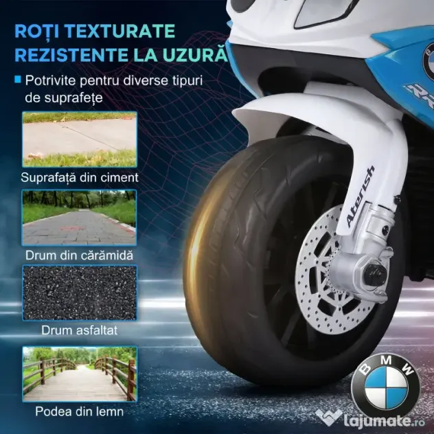 HOMCOM Motocicletă Electrică pentru Copii 18-36 Luni cu Licență BMW, 6V, 3 Roți, Faruri, Muzică, 2,5 km/h, Max 20kg, Albastru | Aosom Romania