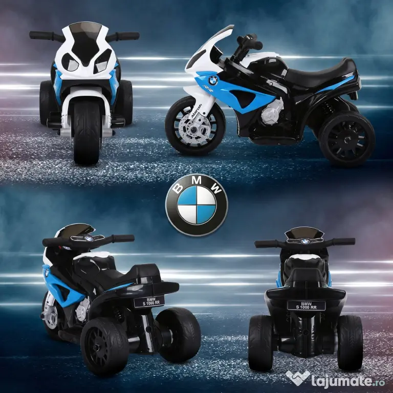 HOMCOM Motocicletă Electrică pentru Copii 18-36 Luni cu Licență BMW, 6V, 3 Roți, Faruri, Muzică, 2,5 km/h, Max 20kg, Albastru | Aosom Romania