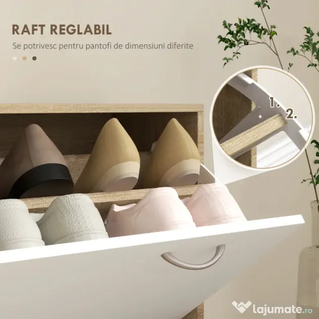 HOMCOM Set de Mobilier pentru Hol cu Raft pentru Pantofi, Oglindă și 2 rafturi Reglabile, 90x24x177 cm, Lemn Natural | Aosom Romania