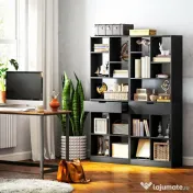 HOMCOM Bibliotecă Modernă din Lemn cu Sertar Central și Kit Anti-răsturnare, 60x26x158 cm, Negru