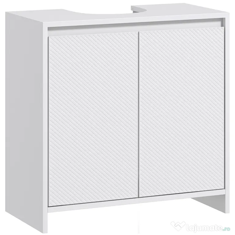 HOMCOM Mobilier Sub Chiuvetă pentru Baie cu 2 Uși, Dulap de Baie cu Decupaj în U pentru Țevi, 60x30x60 cm, Alb | Aosom Romania