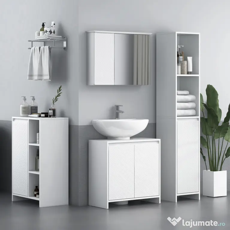 HOMCOM Mobilier Sub Chiuvetă pentru Baie cu 2 Uși, Dulap de Baie cu Decupaj în U pentru Țevi, 60x30x60 cm, Alb | Aosom Romania