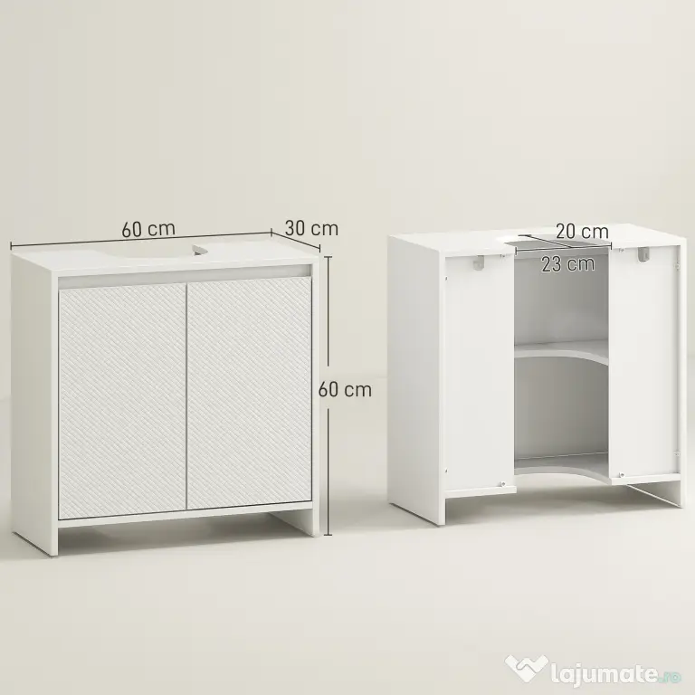 HOMCOM Mobilier Sub Chiuvetă pentru Baie cu 2 Uși, Dulap de Baie cu Decupaj în U pentru Țevi, 60x30x60 cm, Alb | Aosom Romania