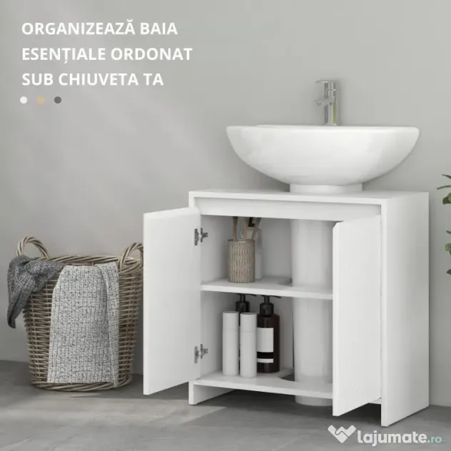 HOMCOM Mobilier Sub Chiuvetă pentru Baie cu 2 Uși, Dulap de Baie cu Decupaj în U pentru Țevi, 60x30x60 cm, Alb | Aosom Romania