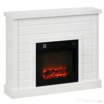 HOMCOM Șemineu Electric 1800W cu Efect de Flacără și Telecomandă, din Lemn, Metal și Sticlă, 96.5x22x81.7 cm, Alb