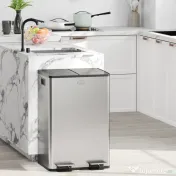 HOMCOM Coș de Gunoi 2 x 20L cu Pedală, din Oțel, pentru Bucătărie, cu Capac cu Închidere Ușoară, Recipiente Interioare Detașabile, Rezistent la Urmele de Degete, Argintiu 