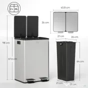 HOMCOM Coș de Gunoi 2 x 20L cu Pedală, din Oțel, pentru Bucătărie, cu Capac cu Închidere Ușoară, Recipiente Interioare Detașabile, Rezistent la Urmele de Degete, Argintiu 