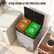 HOMCOM Coș de Gunoi 2 x 20L cu Pedală, din Oțel, pentru Bucătărie, cu Capac cu Închidere Ușoară, Recipiente Interioare Detașabile, Rezistent la Urmele de Degete, Argintiu 