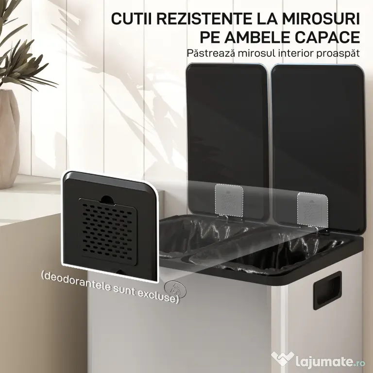 HOMCOM Coș de Gunoi 2 x 20L cu Pedală, din Oțel, pentru Bucătărie, cu Capac cu Închidere Ușoară, Recipiente Interioare Detașabile, Rezistent la Urmele de Degete, Argintiu