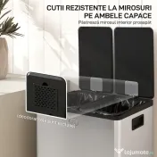 HOMCOM Coș de Gunoi 2 x 20L cu Pedală, din Oțel, pentru Bucătărie, cu Capac cu Închidere Ușoară, Recipiente Interioare Detașabile, Rezistent la Urmele de Degete, Argintiu 
