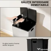 HOMCOM Coș de Gunoi 2 x 20L cu Pedală, din Oțel, pentru Bucătărie, cu Capac cu Închidere Ușoară, Recipiente Interioare Detașabile, Rezistent la Urmele de Degete, Argintiu 