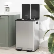 HOMCOM Coș de Gunoi 2 x 20L cu Pedală, din Oțel, pentru Bucătărie, cu Capac cu Închidere Ușoară, Recipiente Interioare Detașabile, Rezistent la Urmele de Degete, Argintiu 