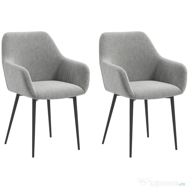HOMCOM Set 2 Scaune de Dining Tapițate cu Brațe și Picioare din Oțel pentru Sufragerie, 54x57x80 cm, Gri Închis | Aosom Romania