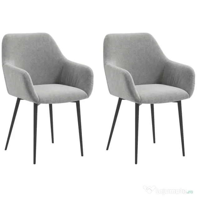 HOMCOM Set 2 Scaune de Dining Tapițate cu Brațe și Picioare din Oțel pentru Sufragerie, 54x57x80 cm, Gri Închis | Aosom Romania
