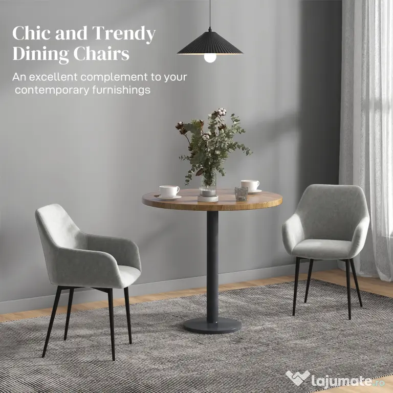 HOMCOM Set 2 Scaune de Dining Tapițate cu Brațe și Picioare din Oțel pentru Sufragerie, 54x57x80 cm, Gri Închis | Aosom Romania