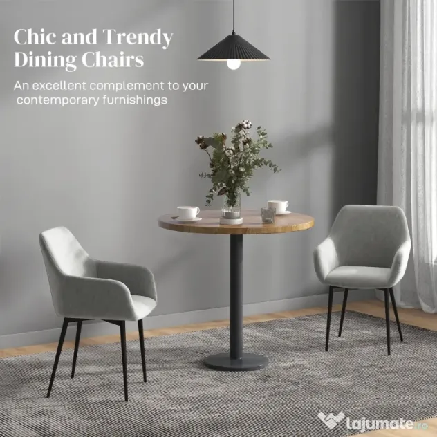 HOMCOM Set 2 Scaune de Dining Tapițate cu Brațe și Picioare din Oțel pentru Sufragerie, 54x57x80 cm, Gri Închis | Aosom Romania