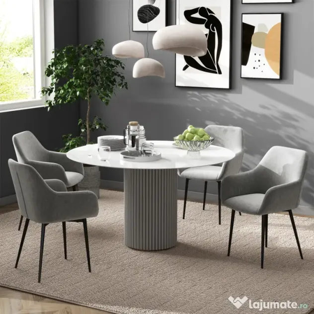 HOMCOM Set 2 Scaune de Dining Tapițate cu Brațe și Picioare din Oțel pentru Sufragerie, 54x57x80 cm, Gri Închis | Aosom Romania