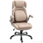 Vinsetto Scaun de Birou Rabatabil cu Înălțime Reglabilă, din Material Textil, 68x76x109-117 cm, Maro Deschis