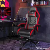 Vinsetto Scaun Gaming cu Înălțime Reglabilă și cu Spătar Rabatabil, 65x65x121-129 cm, Negru | Aosom Romania 