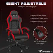 Vinsetto Scaun Gaming cu Înălțime Reglabilă și cu Spătar Rabatabil, 65x65x121-129 cm, Negru | Aosom Romania 