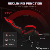 Vinsetto Scaun Gaming cu Înălțime Reglabilă și cu Spătar Rabatabil, 65x65x121-129 cm, Negru | Aosom Romania 