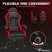 Vinsetto Scaun Gaming cu Înălțime Reglabilă și cu Spătar Rabatabil, 65x65x121-129 cm, Negru | Aosom Romania 