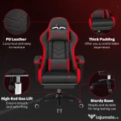 Vinsetto Scaun Gaming cu Înălțime Reglabilă și cu Spătar Rabatabil, 65x65x121-129 cm, Negru | Aosom Romania 