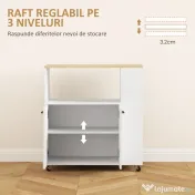 HOMCOM Cărucior de Bucătărie cu Raft Deschis, Dulăpior cu 2 Uși și Raft Lateral pe 2 Niveluri, 75x40x80,5 cm, Alb | Aosom Romania