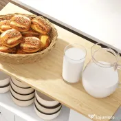 HOMCOM Cărucior de Bucătărie cu Raft Deschis, Dulăpior cu 2 Uși și Raft Lateral pe 2 Niveluri, 75x40x80,5 cm, Alb | Aosom Romania