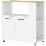 HOMCOM Cărucior de Bucătărie din Lemn cu Raft Deschis, Dulap și Raft Lateral, 75x40x80,5 cm, Culoare Stejar și Alb