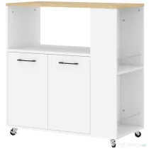 HOMCOM Cărucior de Bucătărie din Lemn cu Raft Deschis, Dulap și Raft Lateral, 75x40x80,5 cm, Culoare Stejar și Alb