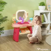 AIYAPLAY Masă de Toaletă pentru Fetițe 3-6 Ani cu Oglindă din Acrilic și Robinet, Jucărie pentru Copii din Plastic, 55x29x71 cm, Roz | Aosom Romania