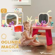 AIYAPLAY Masă de Toaletă pentru Fetițe 3-6 Ani cu Oglindă din Acrilic și Robinet, Jucărie pentru Copii din Plastic, 55x29x71 cm, Roz | Aosom Romania